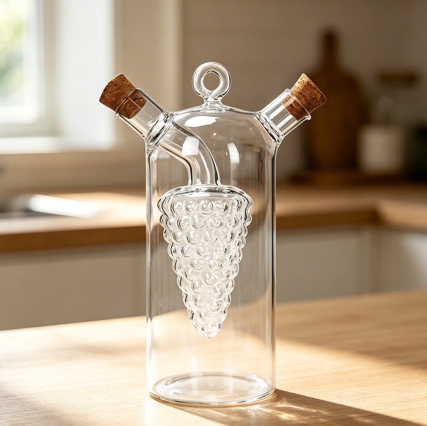 Dual-Spout Glass Oil Vinegar Cruet Bottle