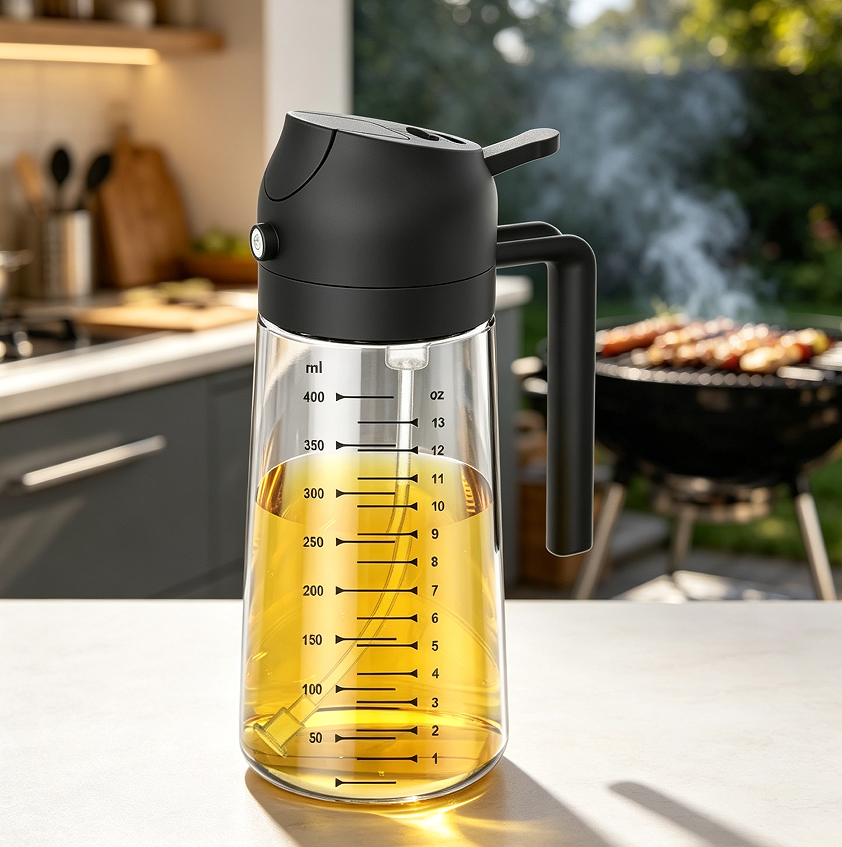 2-in-1 Glass Oil Sprayer Dispenser Bottle