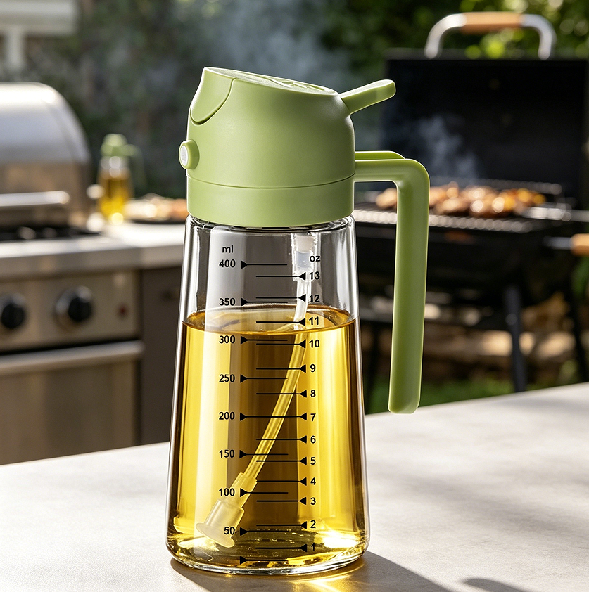 Green 2-in-1 Glass Oil Sprayer Dispenser