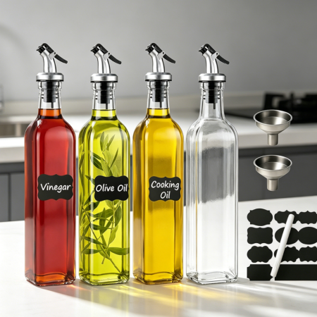 4-Pack Glass Oil Dispenser Bottle Set