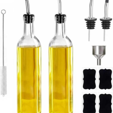 2-Pack Glass Oil Dispenser Bottles Set