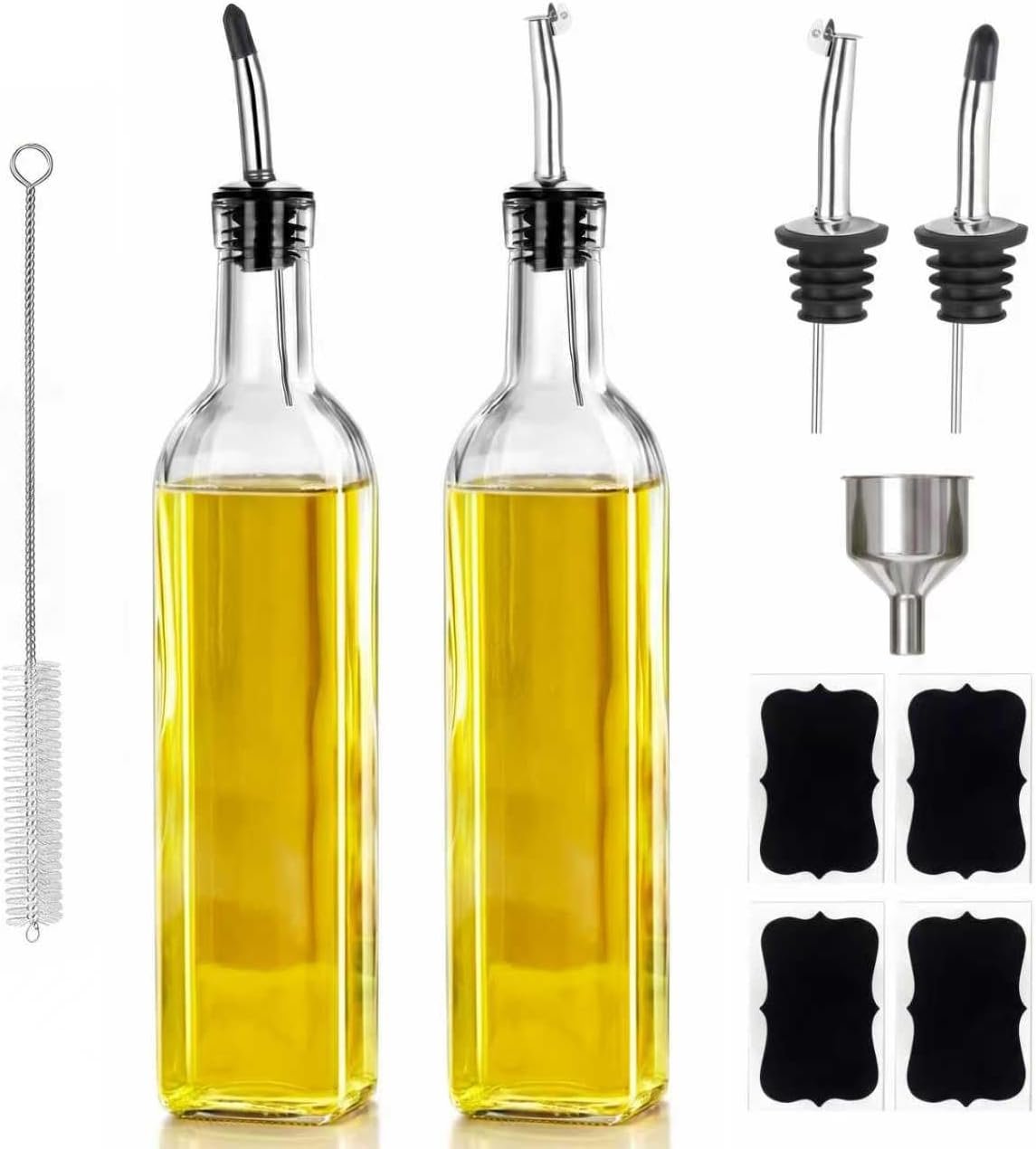 2-Pack Glass Oil Dispenser Bottles Set
