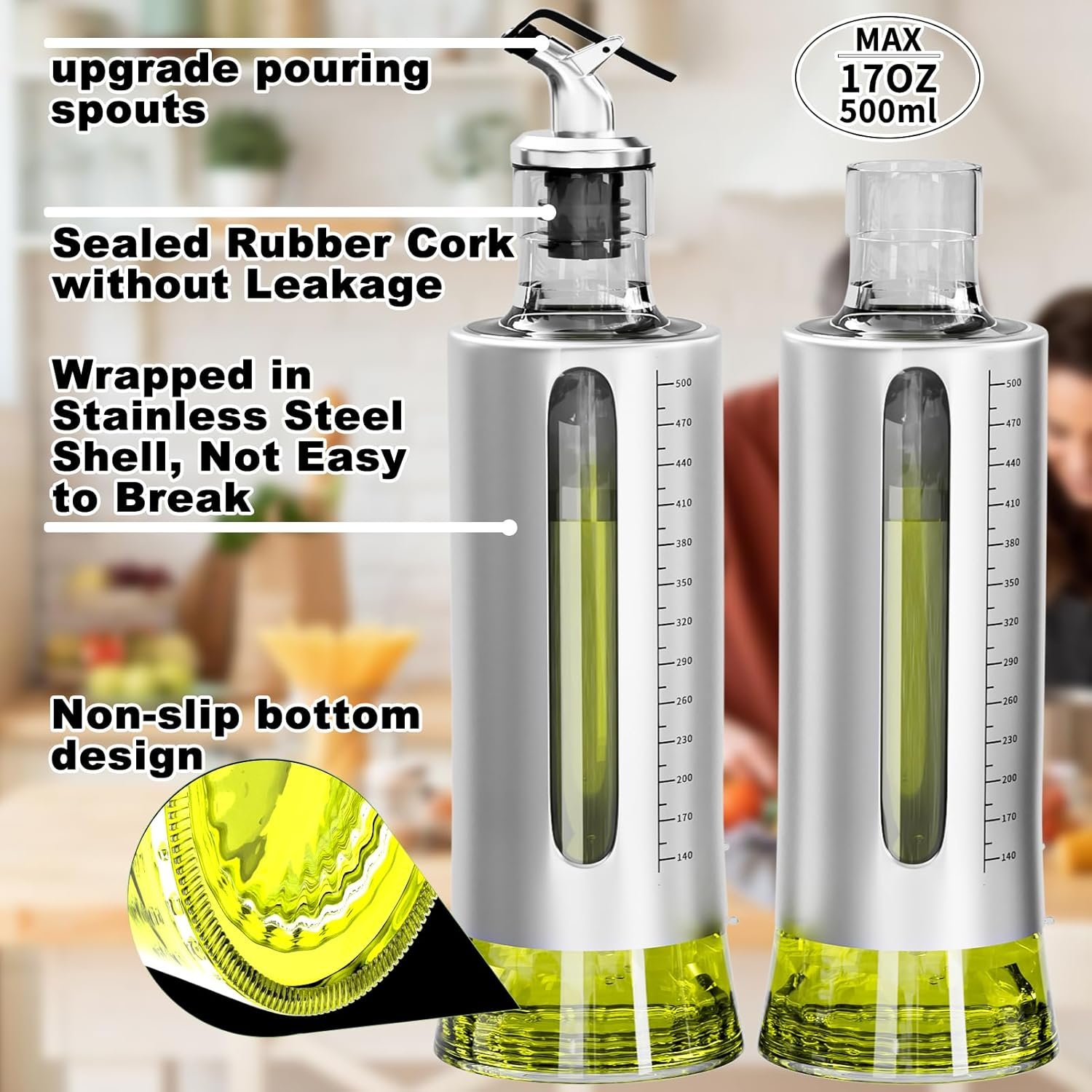 4-Pack Glass Oil Dispenser with Holder - Image 2