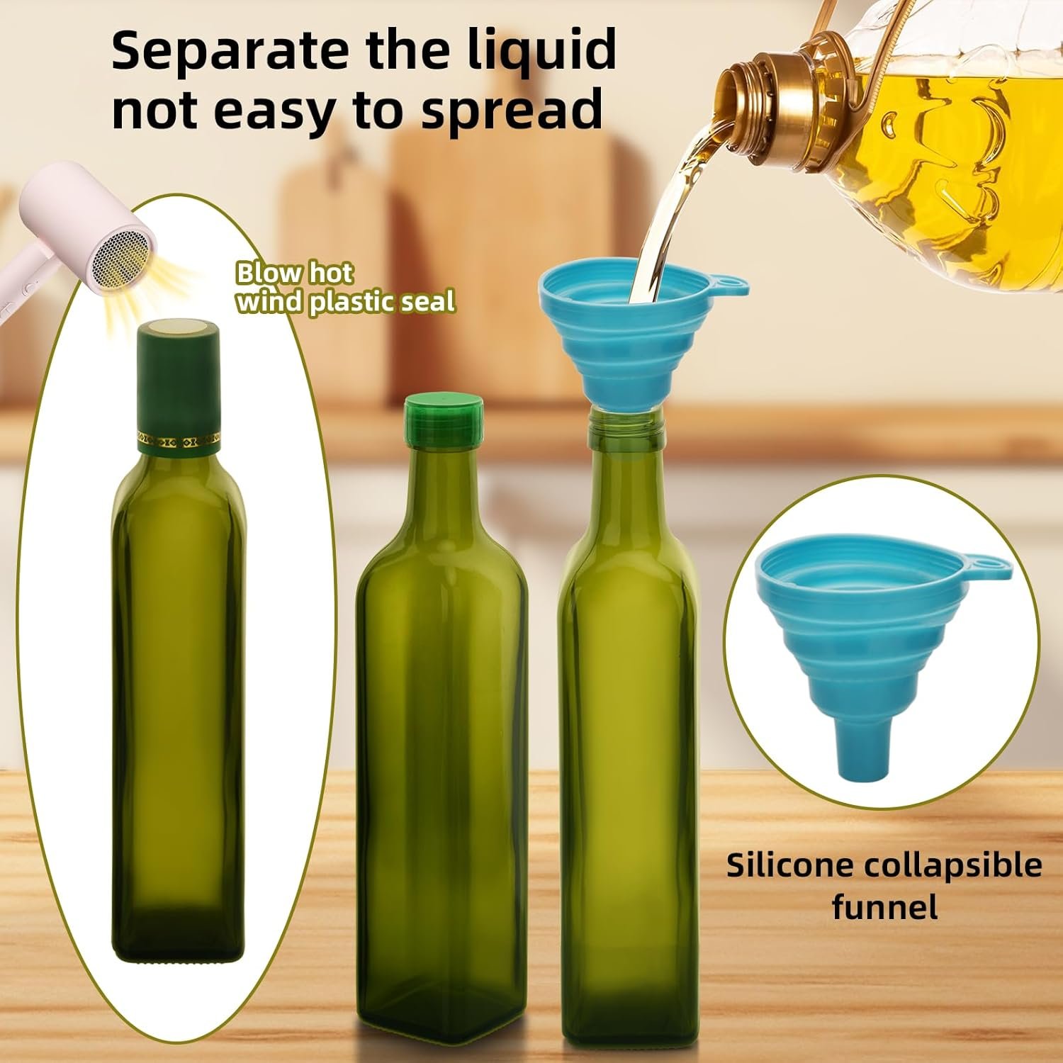 4-Pack Green Glass Oil Dispenser Set - Image 2