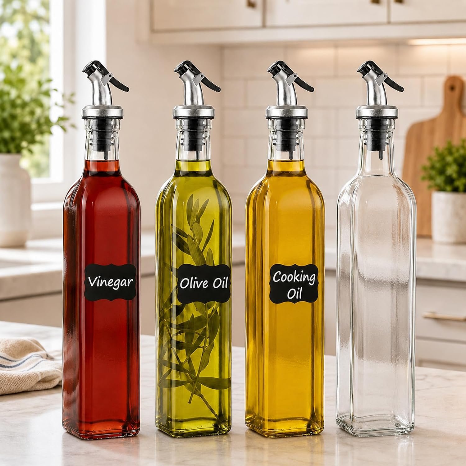 4-Pack Glass Oil Dispenser Bottle Set - Image 2
