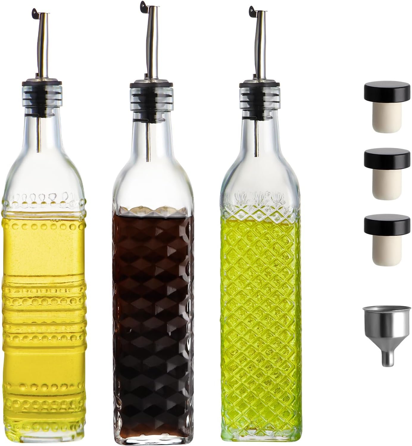 3-Pack Glass Oil Vinegar Dispenser Set