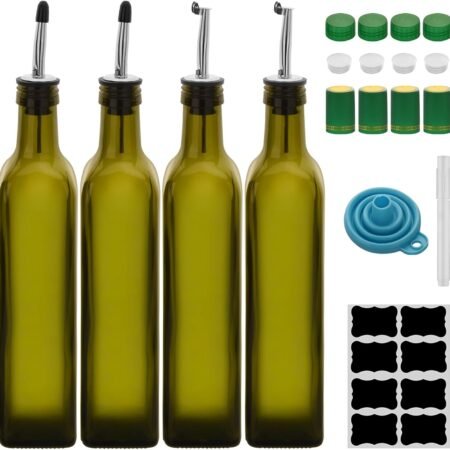 4-Pack Green Glass Oil Dispenser Set
