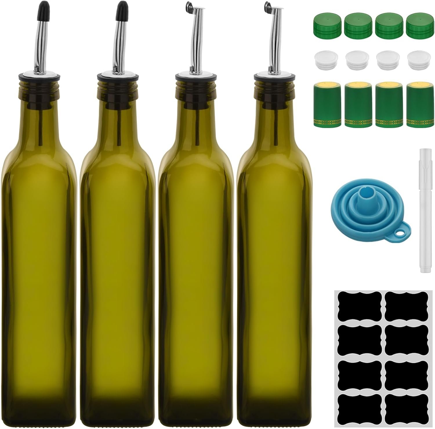 4-Pack Green Glass Oil Dispenser Set