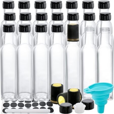 18-Pack Square Glass Bottles with Caps