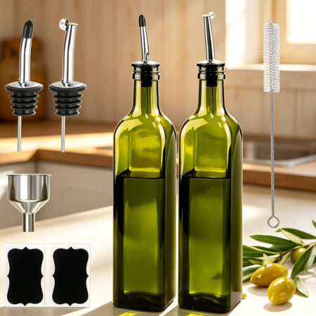 1-Pack Green Glass Oil Dispenser Set