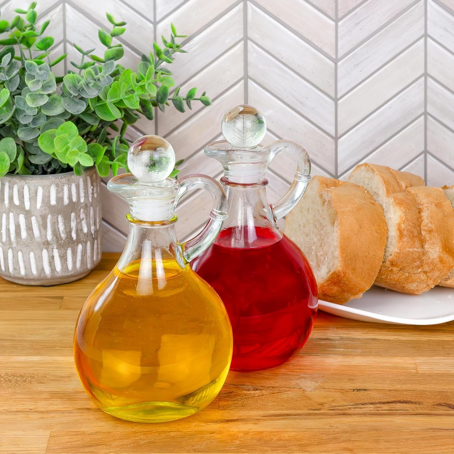 2-Pack Round Glass Oil Vinegar Cruet - Image 2