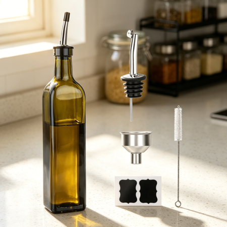 1-Pack Green Glass Oil Dispenser Bottle